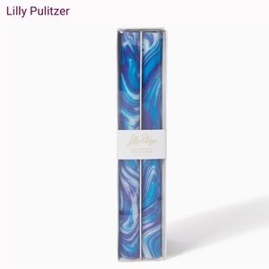 New Lilly Pulitzer Set of 2 Unscented Formal Candles Taper Martinique Blue